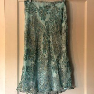 NYC Design Co Silk Blue/Green Paisley Skirt (L)